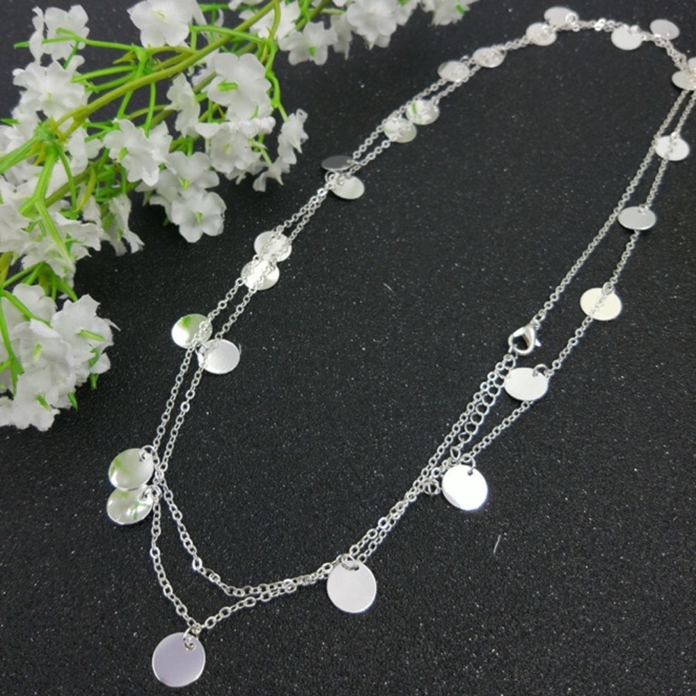 5/$25 Silver Long Dainty Coin Layered Necklace - Picture 2 of 4